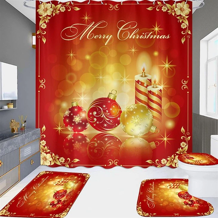 Shower Curtain Four-piece Waterproof Perforation-free Bathroom Hotel Partition Curtain Christmas DiversityShower Curtain Four-piece Waterproof Perforation-free Bathroom Hotel Partition Curtain Christmas Diversity