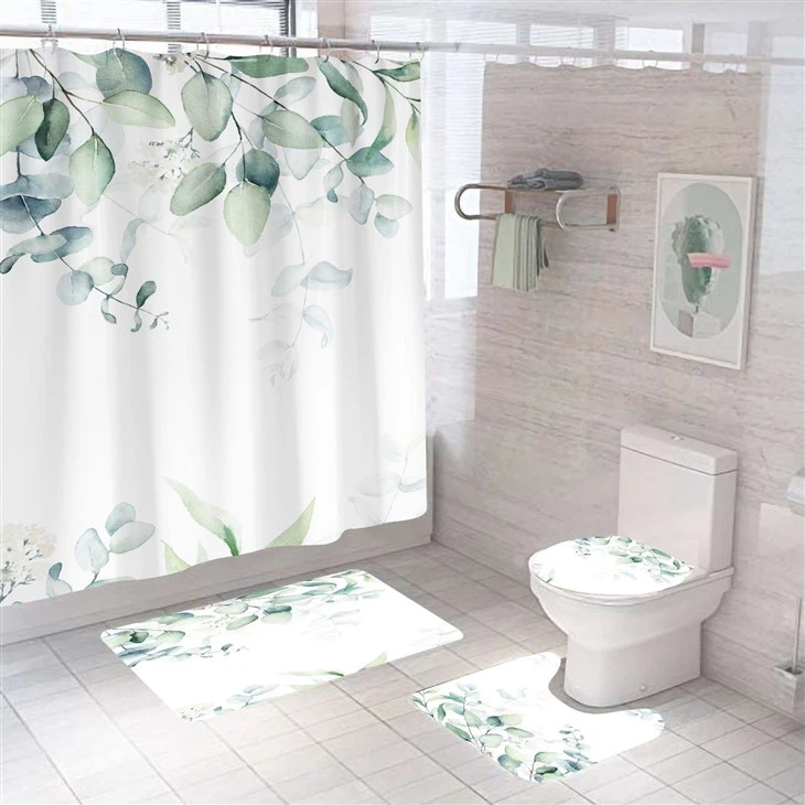 Spring Green Leaf Shower Curtain Set Printed Shower Curtain Manufacturers Wholesale Bathroom Curtain Partition Bath Cover